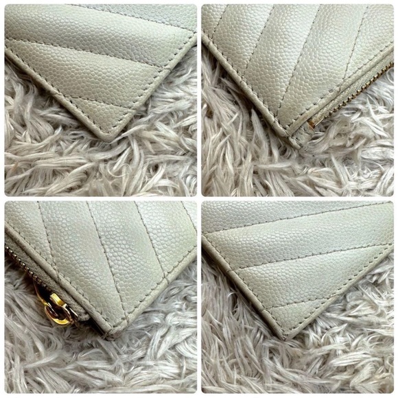 Yves Saint Laurent Ivory Chevron Wallet with Gold Logo - Picture 7 of 9